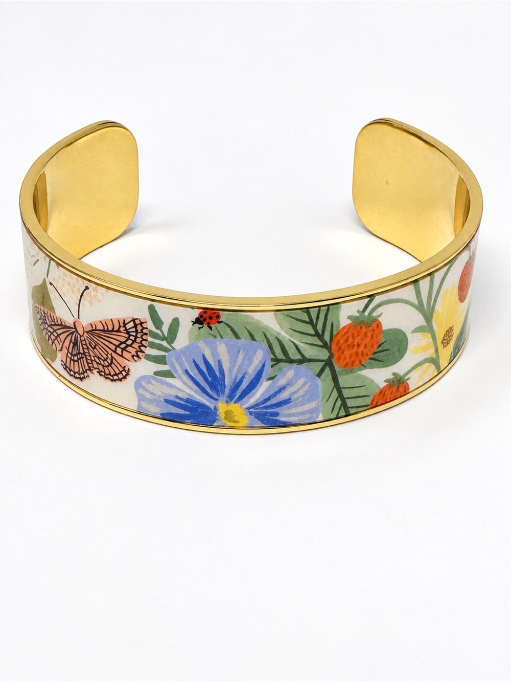 Rifle Paper Co. Floral Enamel Cuff Bracelet Butterfly Ladybug Gold Tone